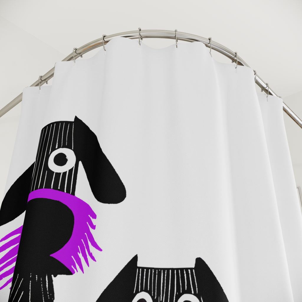Retro Inspired Wide Eyed Dogs Shower Curtain Purple Gradient
