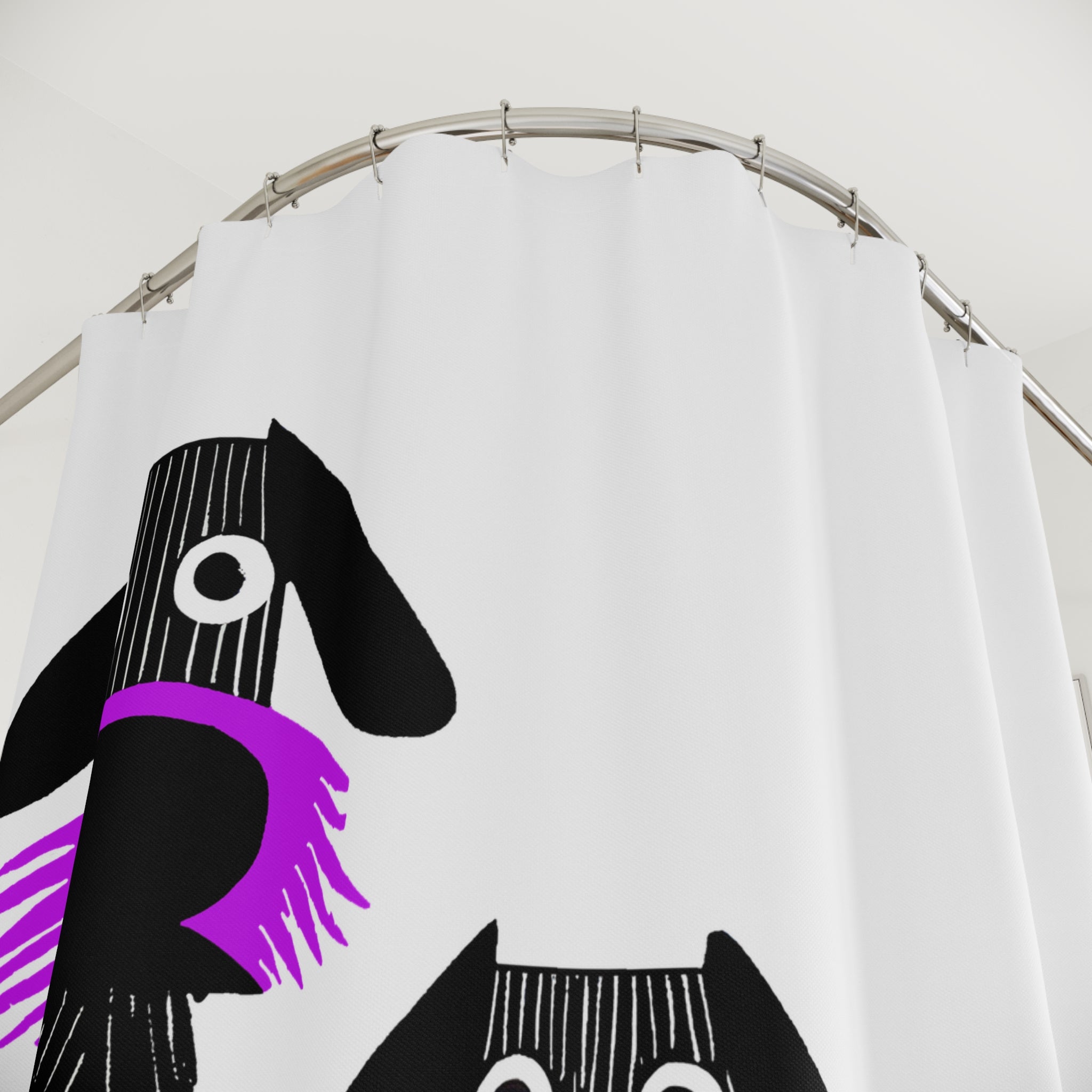 Retro Inspired Wide Eyed Dogs Shower Curtain Purple Gradient