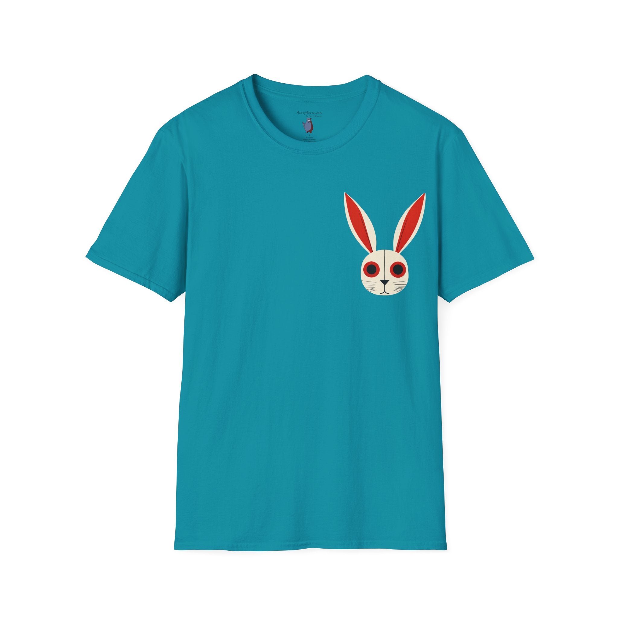 Midwest Modern Pop Iconic Bunny Head  - 100% Cotton Graphic Tee - animal lovers, bunny, rabbit, red, white