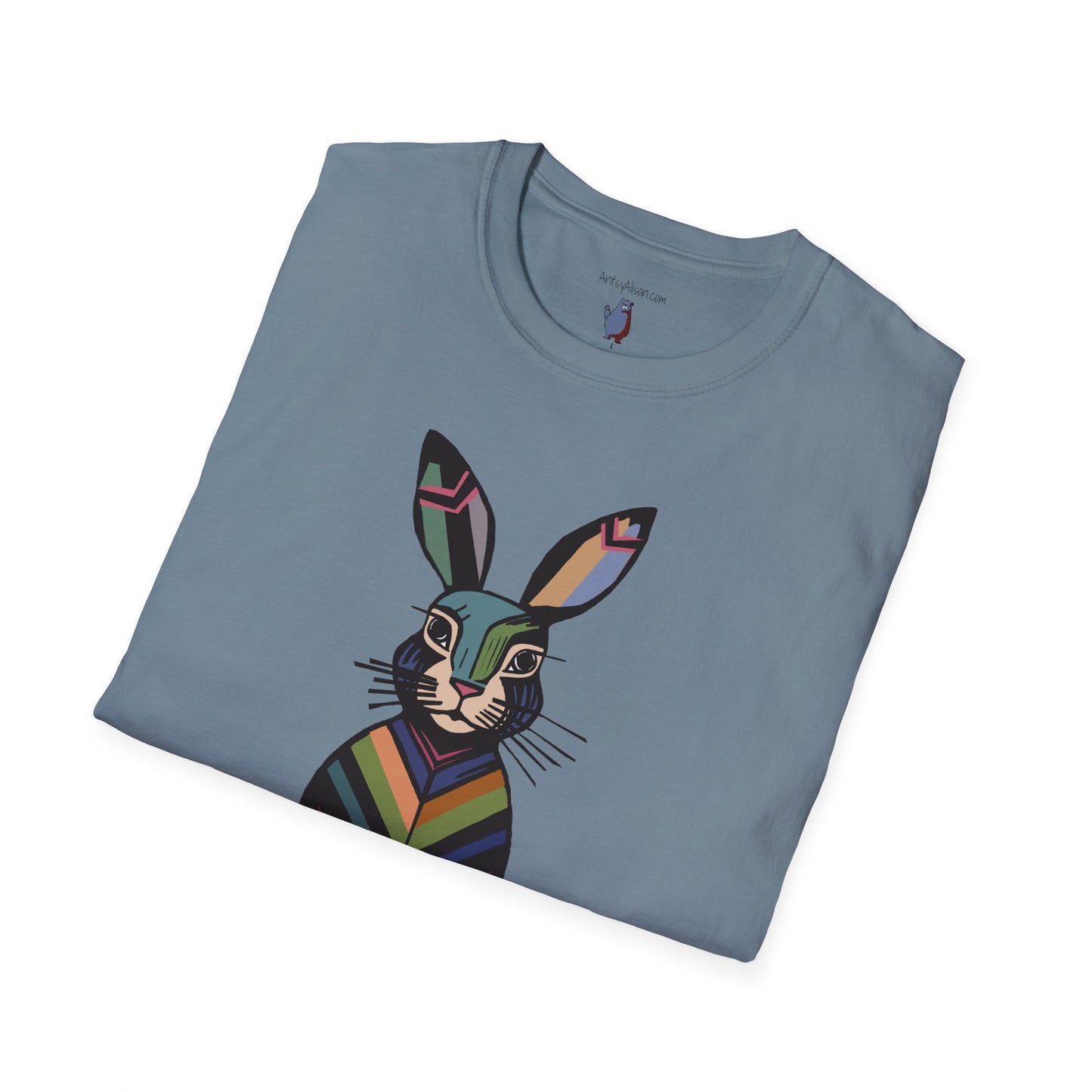 Striped Standing Bunny Rabbit - 100% Cotton T-Shirt