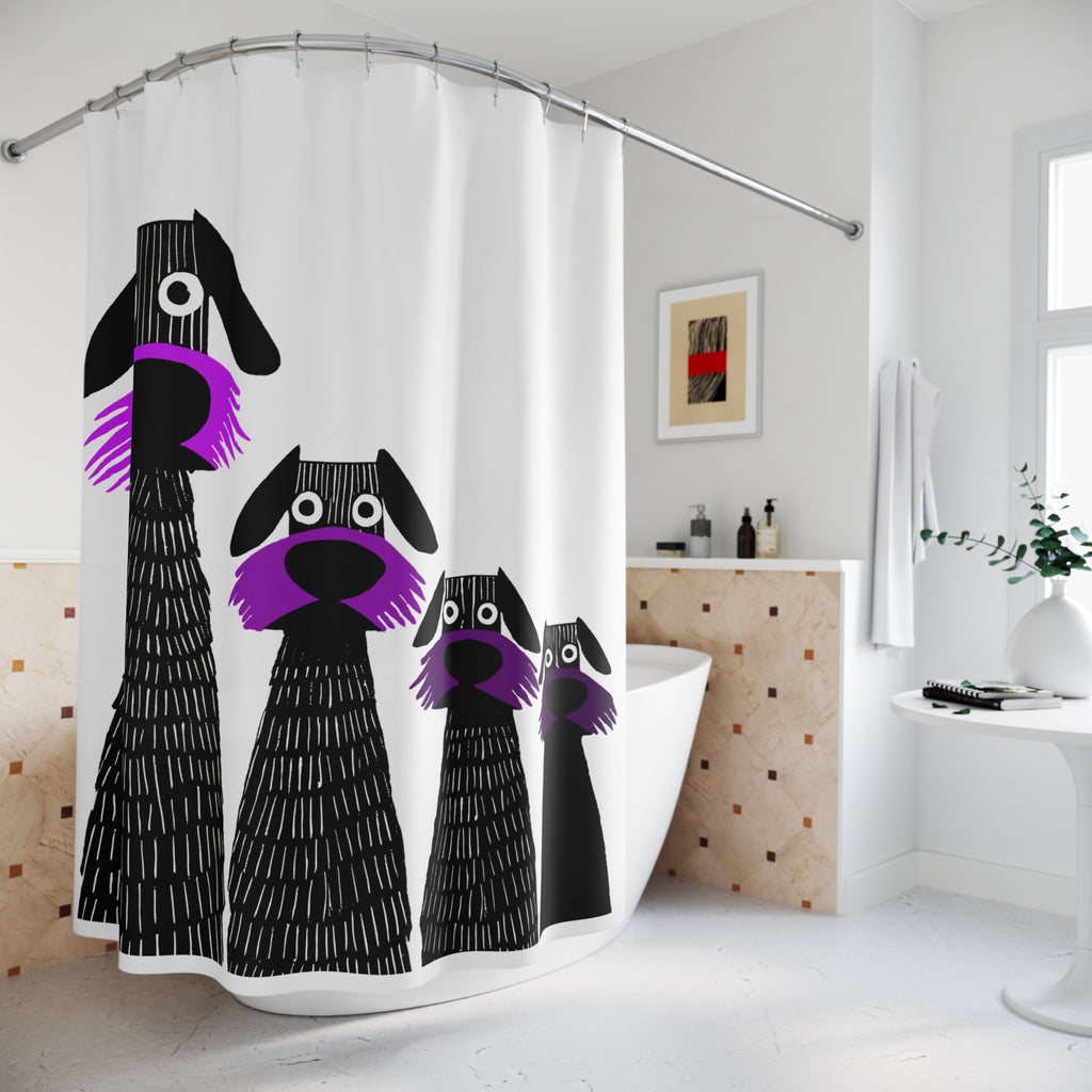 Retro Inspired Wide Eyed Dogs Shower Curtain Purple Gradient