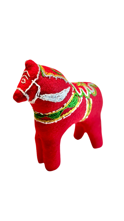 One of a Kind Embroidered Dala Horse Art Textile Plush Decor