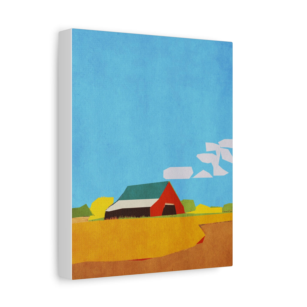 Midwest Modern Prairie Red Barn Landscape - Matte Canvas, Stretched, 1.25"