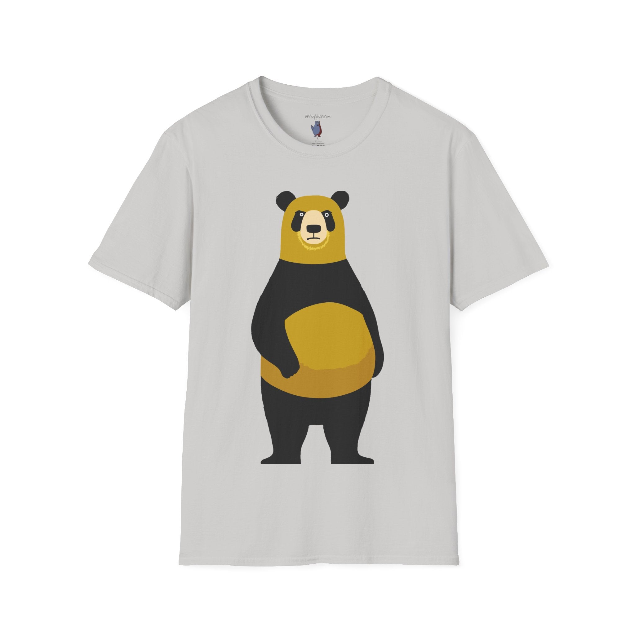 Yellow and Black Bear Number 5 Graphic Art - 100% Cotton T-Shirt