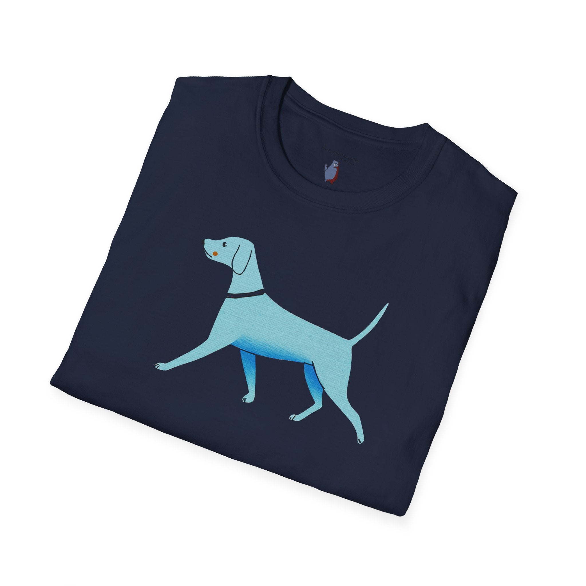Midwest Modern Walking Blue Dog - 100% Cotton Graphic Tee - animal lovers, dogs, canines, blue
