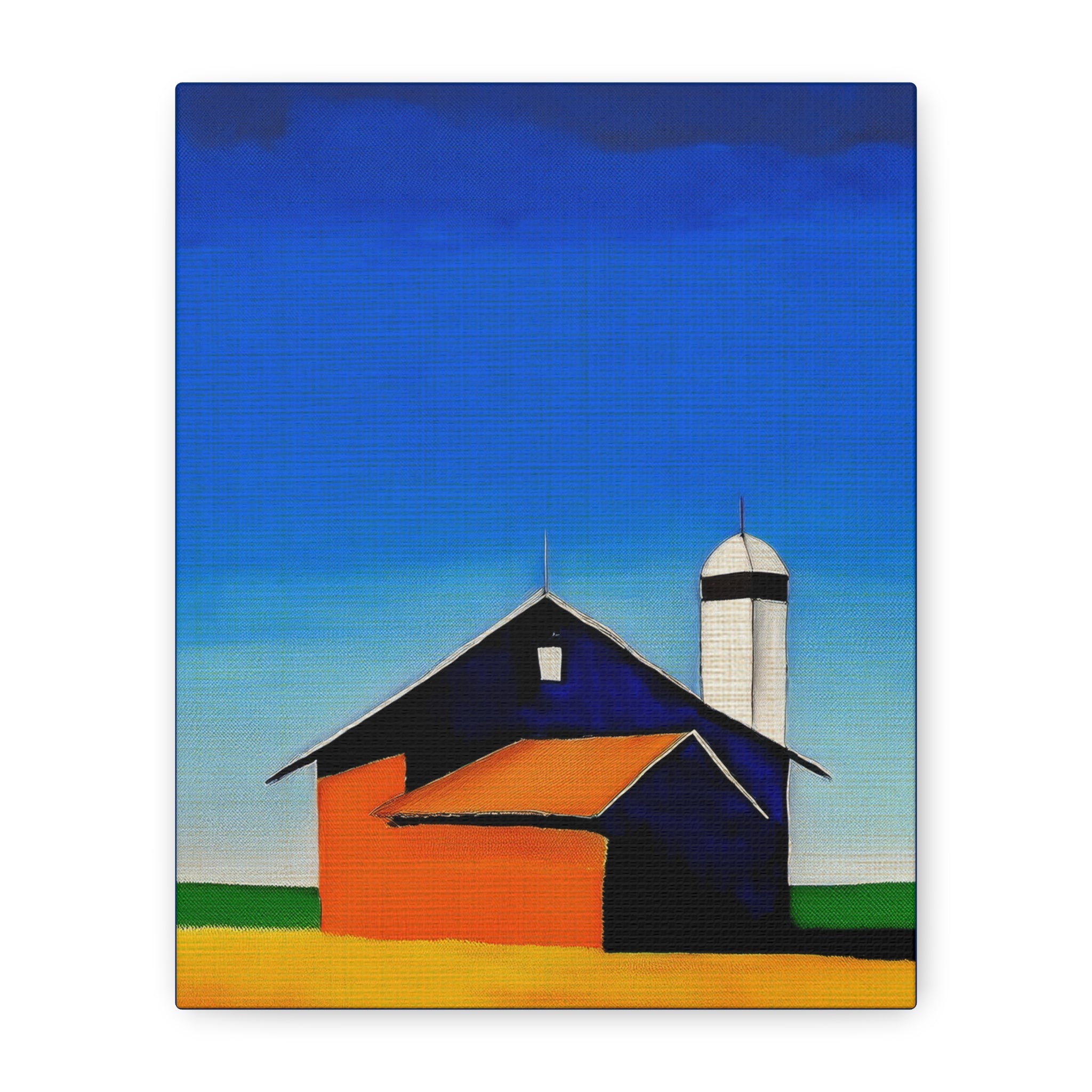 Midwest Modern Prairie Pop Art Barn with Silo Landscape - Matte Canvas, Stretched, 1.25"