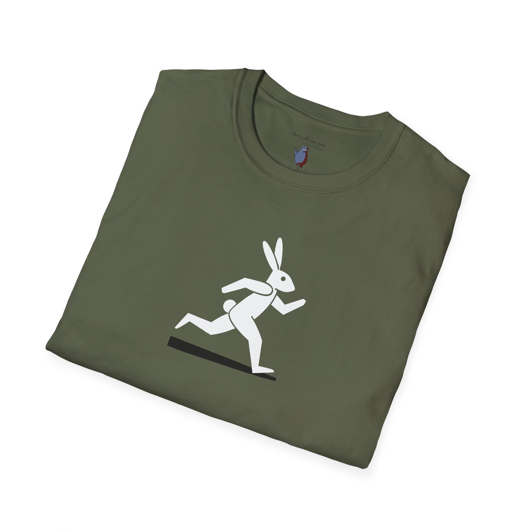Midwest Modern Run Rabbit Run #4 in Black & White - 100% Cotton Graphic Tee - animal lovers, rabbit, bunny, easter, spring