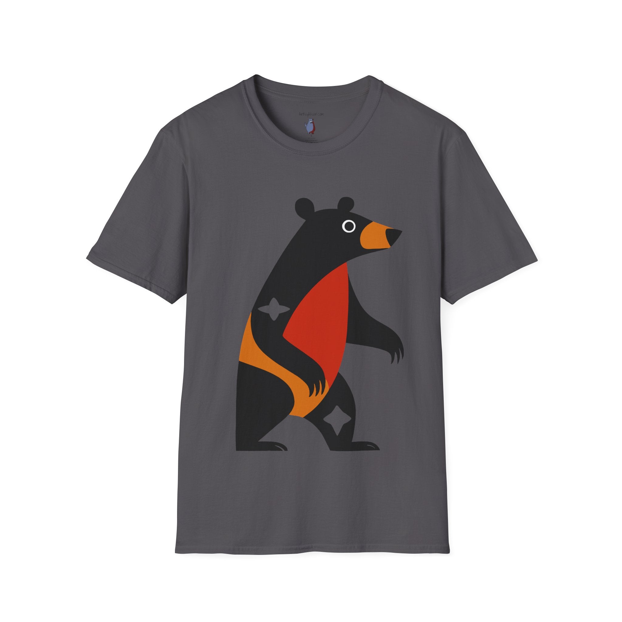Mod Diamond Black Bear Graphic Art Tee - 100% Cotton T-Shirt