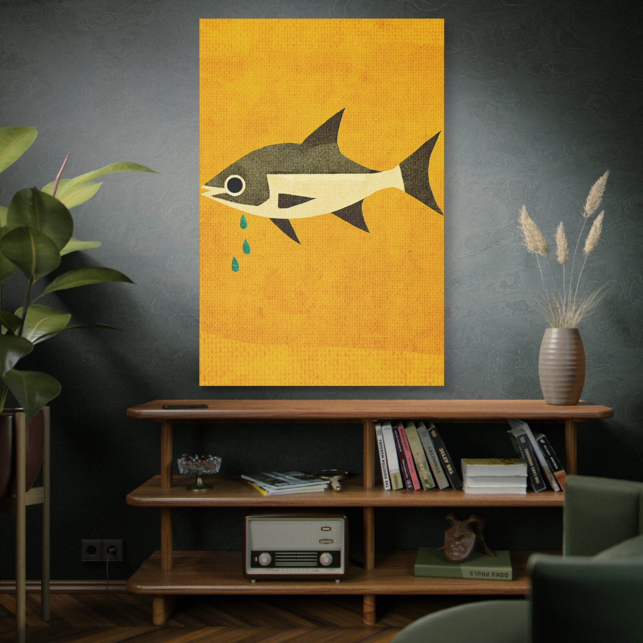 Don't Cry Mod Abstract Fish Art Print - Matte Canvas, Stretched, 1.25"