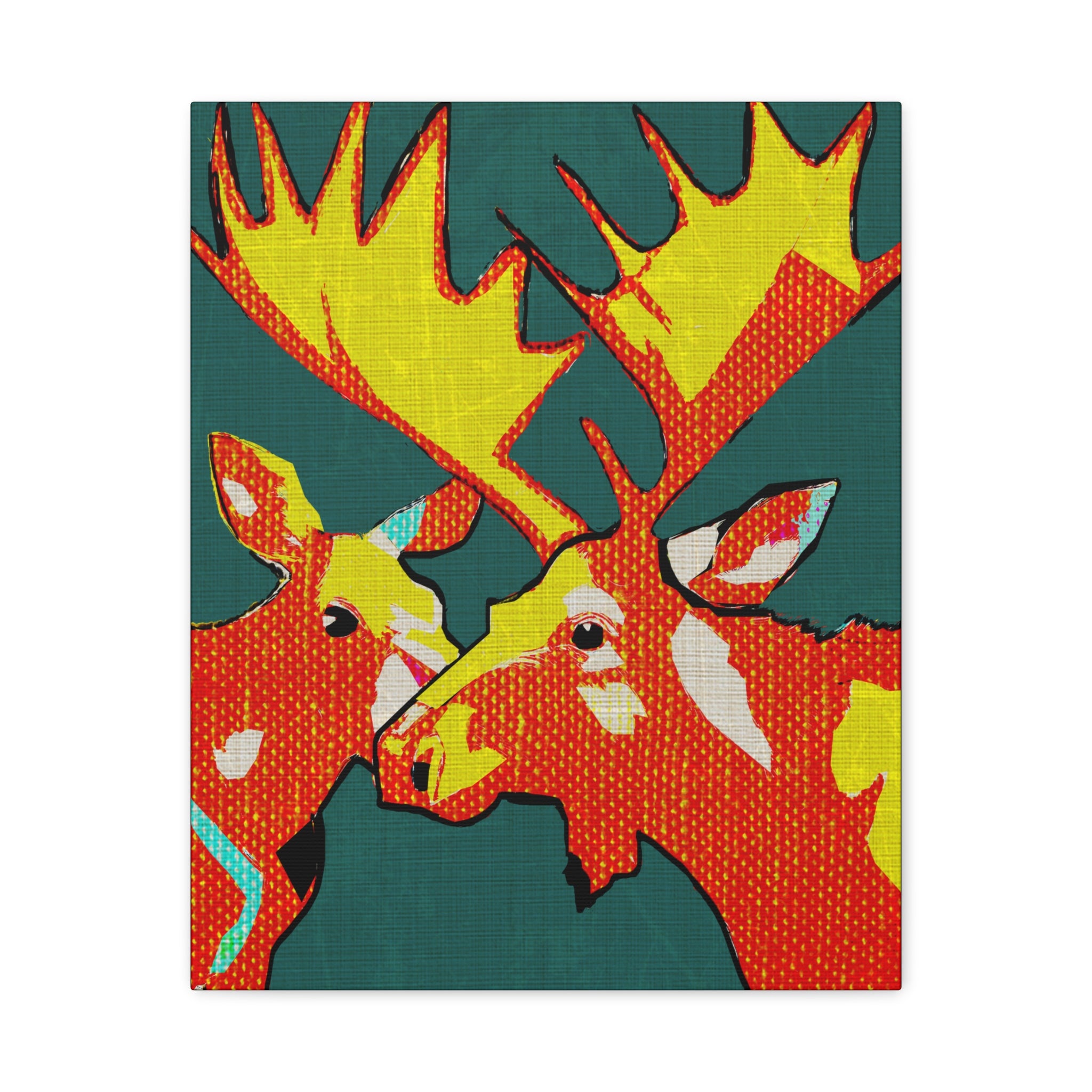 Midwest Mod Moose Pair Pop Art Winter Print- Matte Canvas, Stretched, 1.25", holiday decor, winter, moose