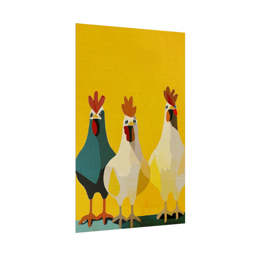 Midwest Modern Pop Art Chicken Trio Two Print Rolled Poster | Farmhouse Wall Art, Rustic Decor, Animal Print, Kitchen Decor, Gift For Chicken Lovers
