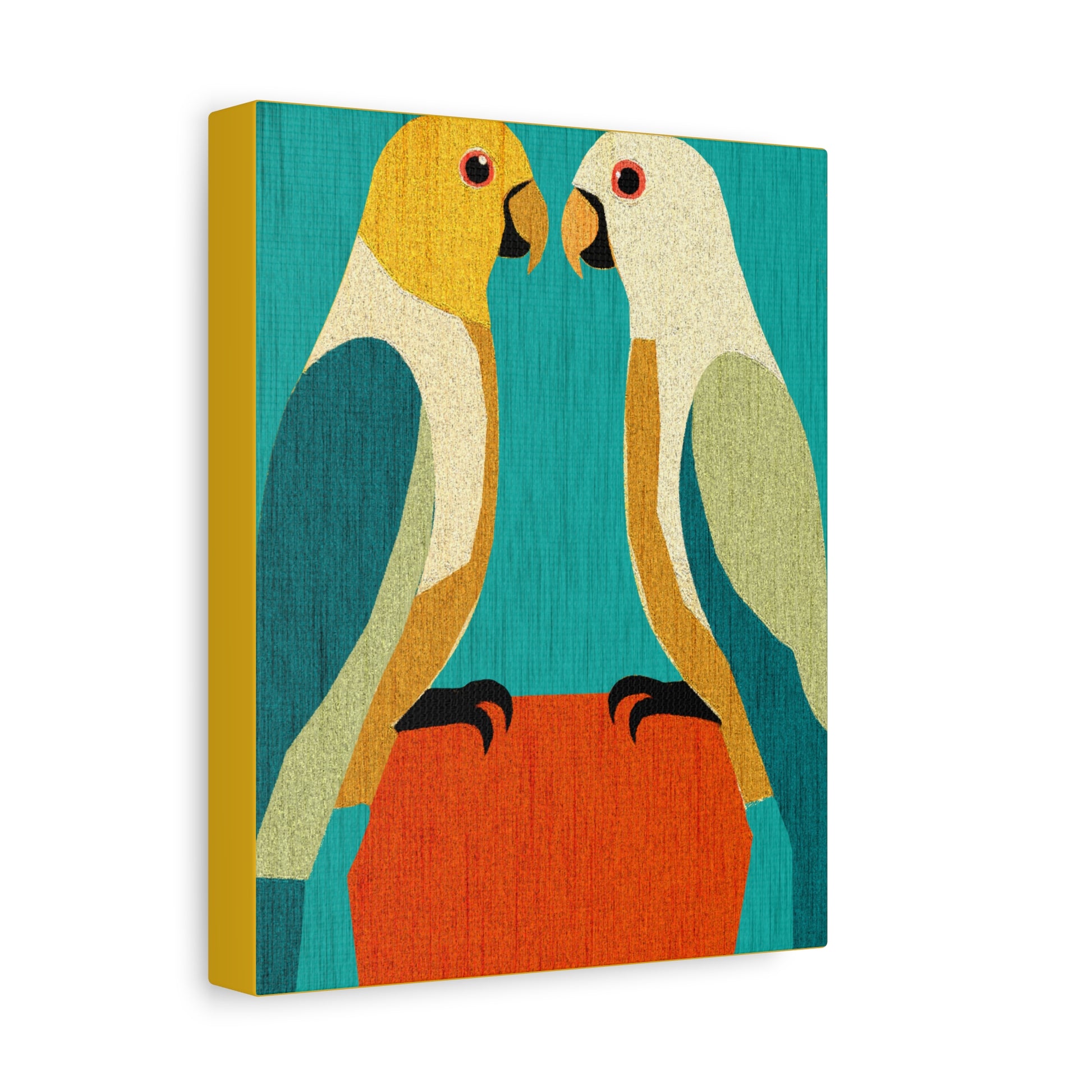 Midwest Modern Parrots In Love Art Print - Matte Canvas, Stretched, 1.25"