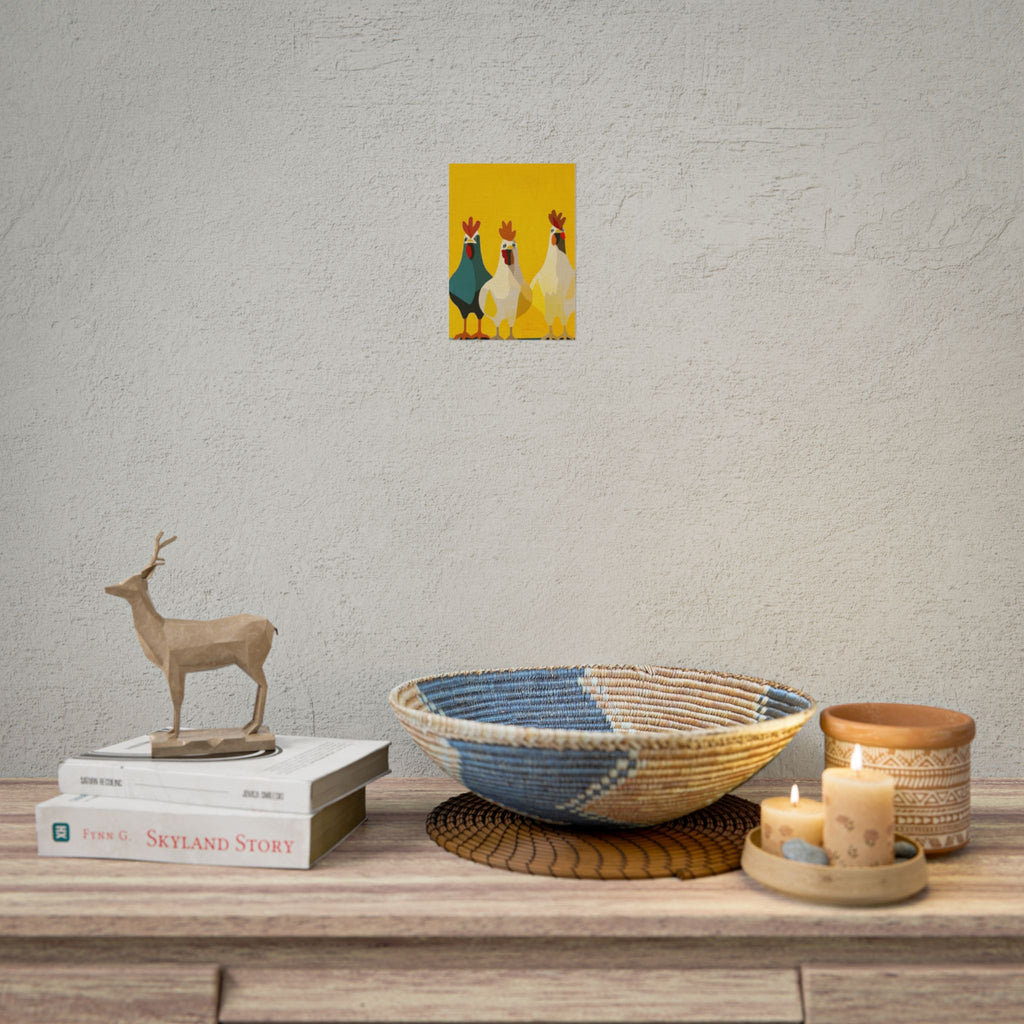 Midwest Modern Pop Art Chicken Trio Two Print Rolled Poster | Farmhouse Wall Art, Rustic Decor, Animal Print, Kitchen Decor, Gift For Chicken Lovers