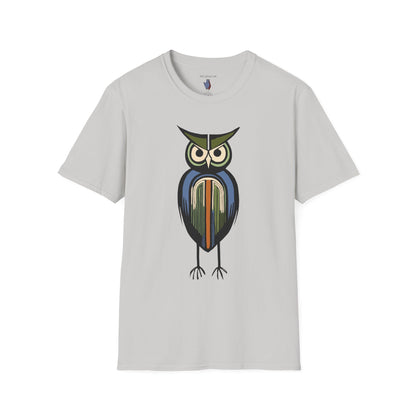 Midwest Modern Serious Striped Owl Graphic Art Tee - 100% Cotton T-Shirt
