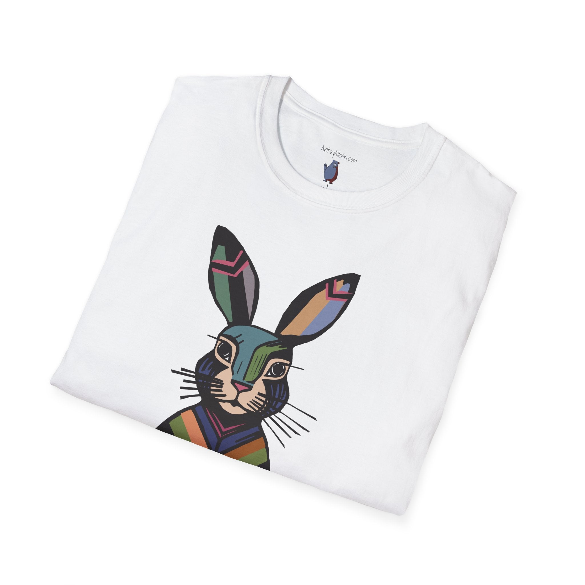 Striped Standing Bunny Rabbit - 100% Cotton T-Shirt
