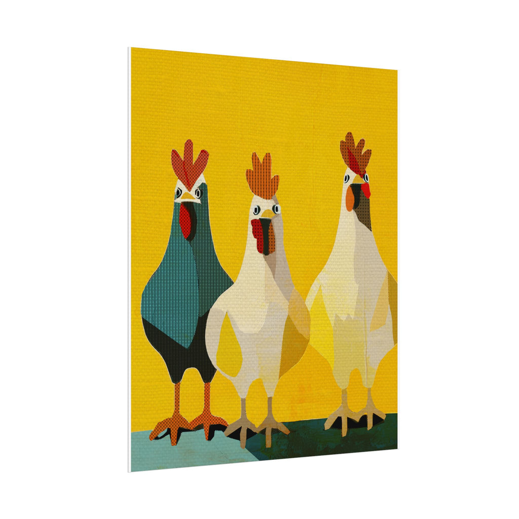 Midwest Modern Pop Art Chicken Trio Two Print Rolled Poster | Farmhouse Wall Art, Rustic Decor, Animal Print, Kitchen Decor, Gift For Chicken Lovers