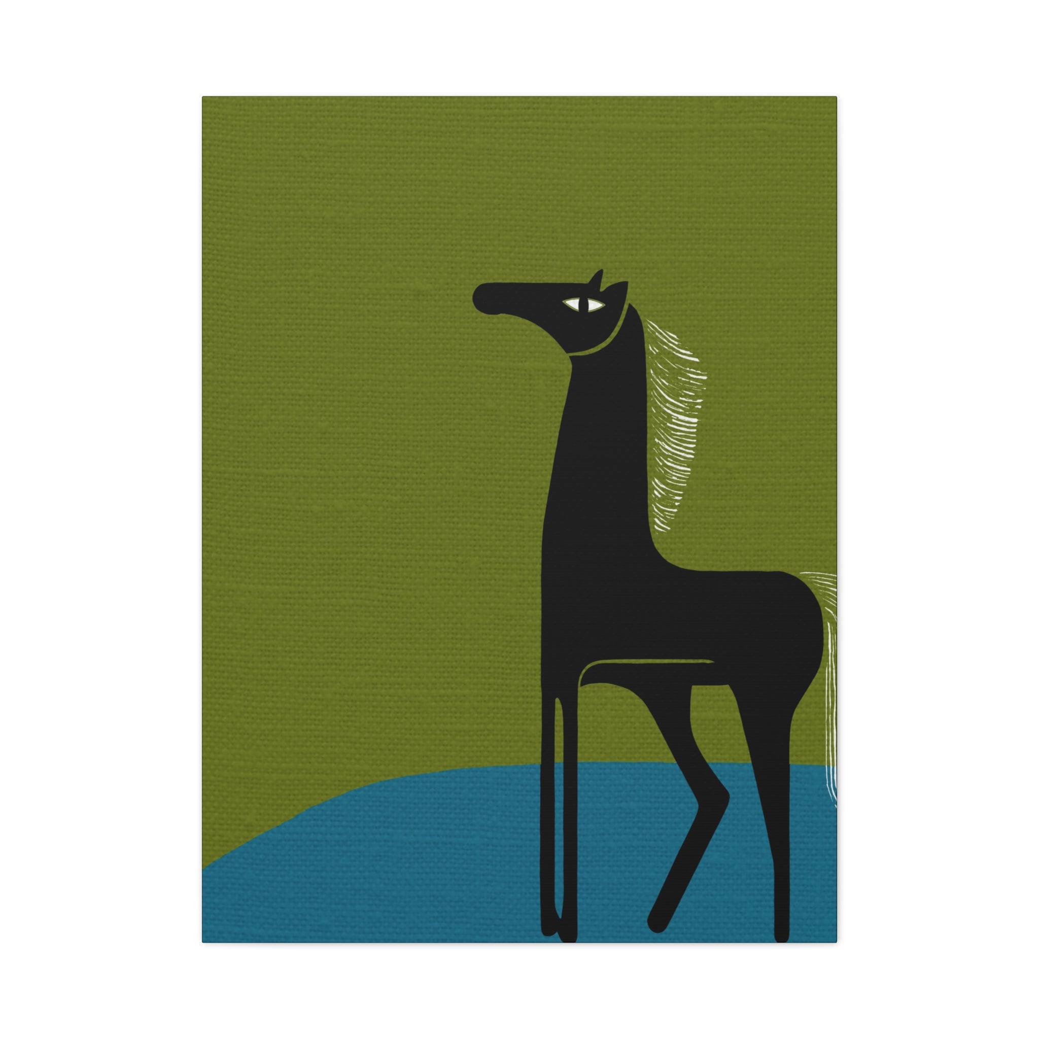 Midwest Modern Abstract Folk Art Black Horse Art - Matte Canvas, Stretched, 1.25" -  home decor, wall art, folk art, horse