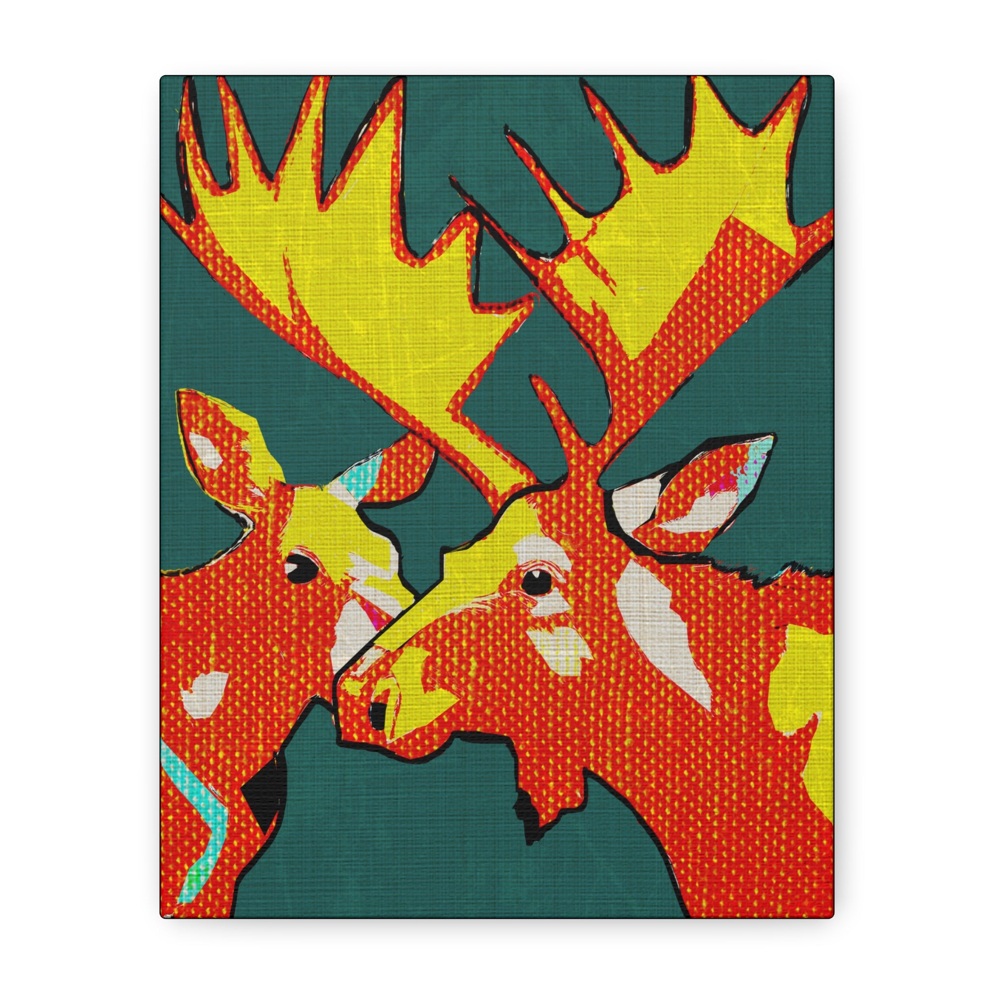 Midwest Mod Moose Pair Pop Art Winter Print- Matte Canvas, Stretched, 1.25", holiday decor, winter, moose