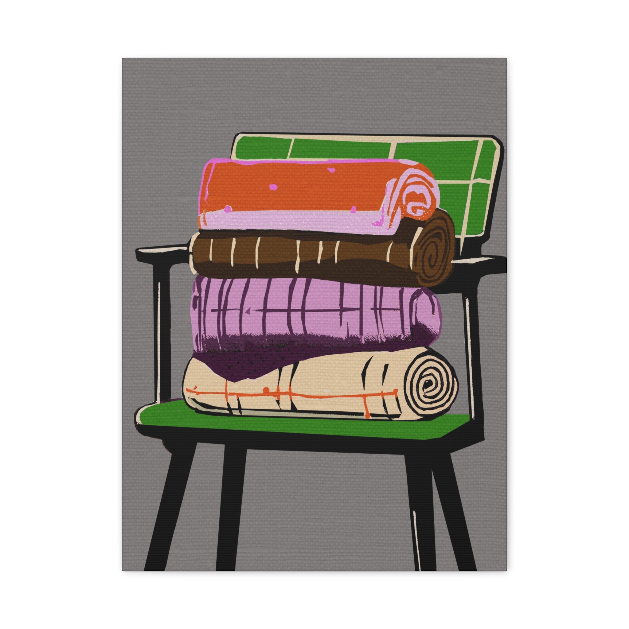 Modern MCM Green Chair Art Print - Matte Canvas, Stretched, 1.25" -  home decor, wall art, mod chair, blankets