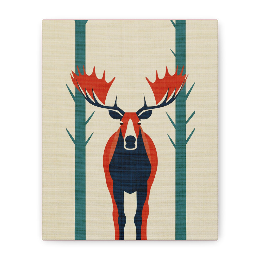 Midwest Mod Moose in Forest No. 1 Winter Print- Matte Canvas, Stretched, 1.25", holiday decor, winter, moose, forest