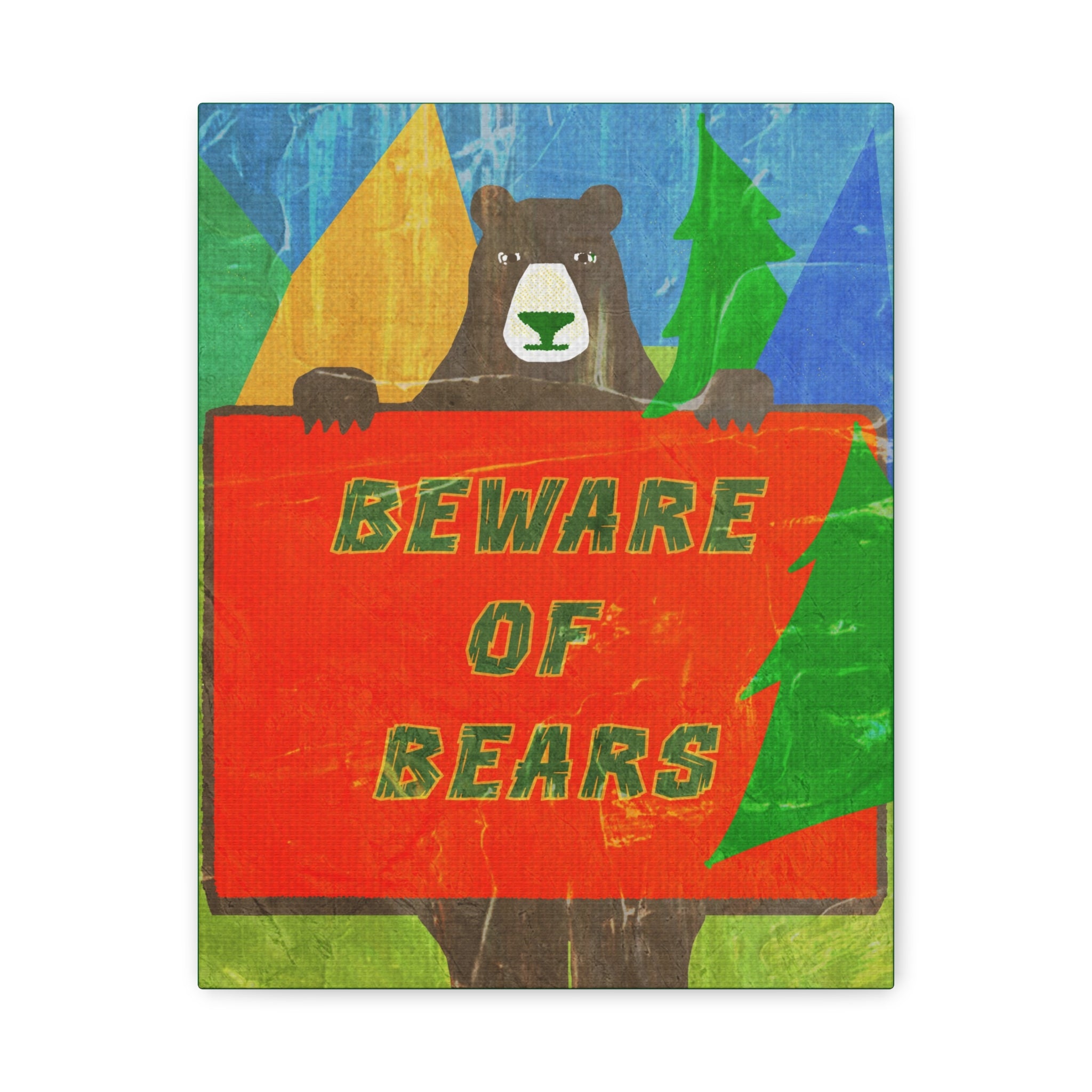Midwest Modern Campy Beware of Bears Sign  Art Print - Matte Canvas, Stretched, 1.25" -  home decor, wall art, camp, cabin, cottage