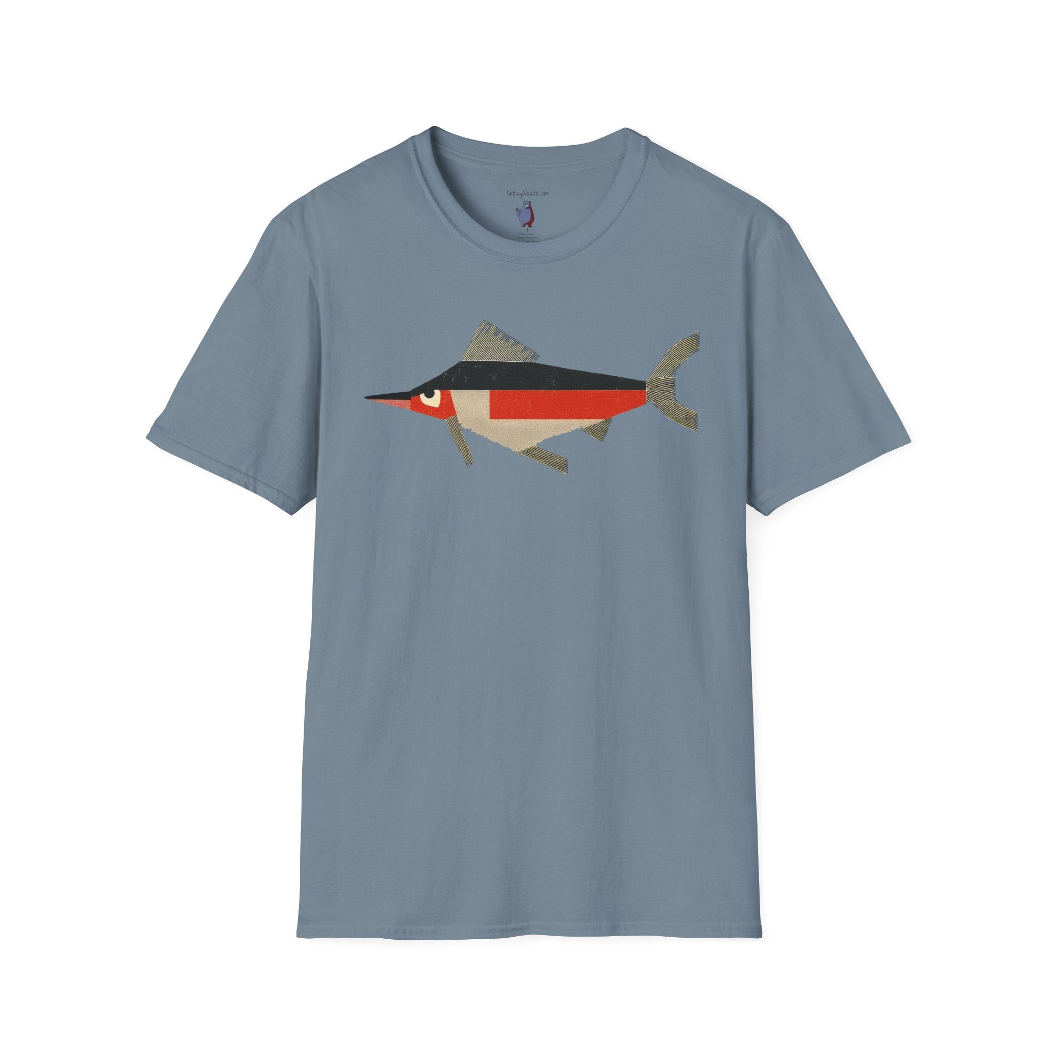 Mod Mad Swordfish Fish Graphic Art Tee - 100% Cotton T-Shirt