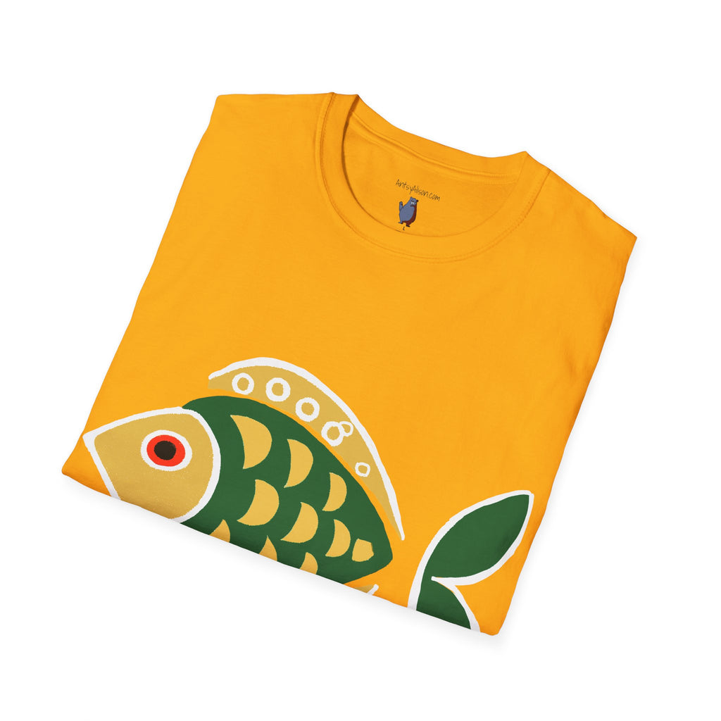 Retro Fish Graphic Art Tee - 100% Cotton T-Shirt