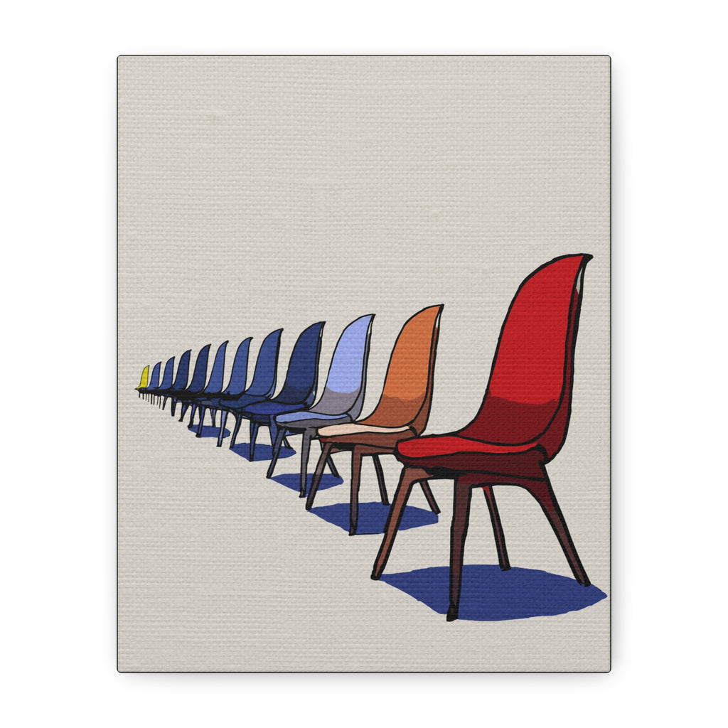 Midwest Modern Pop Art Style Mod Chairs in a Row Print - Matte Canvas, Stretched, 1.25"