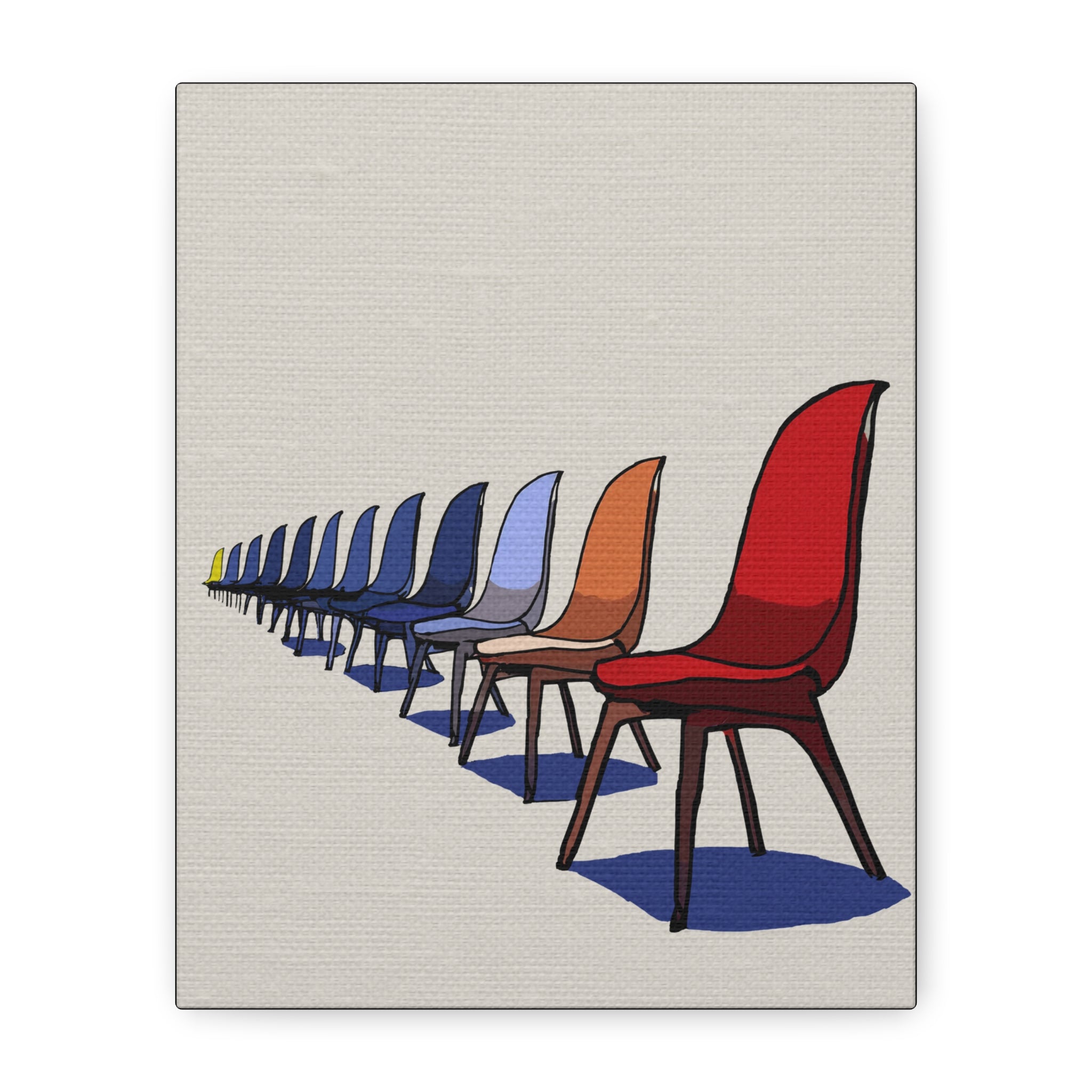 Midwest Modern Pop Art Style Mod Chairs in a Row Print - Matte Canvas, Stretched, 1.25"