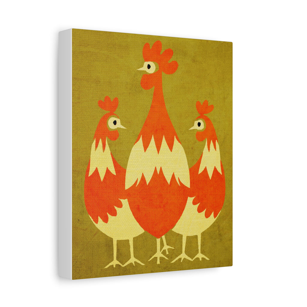 Midwest Modern Pop Art Chicken Trio Print - Matte Canvas, Stretched, 1.25"