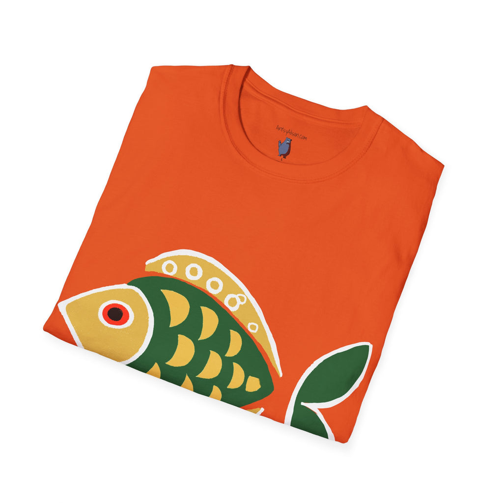 Retro Fish Graphic Art Tee - 100% Cotton T-Shirt