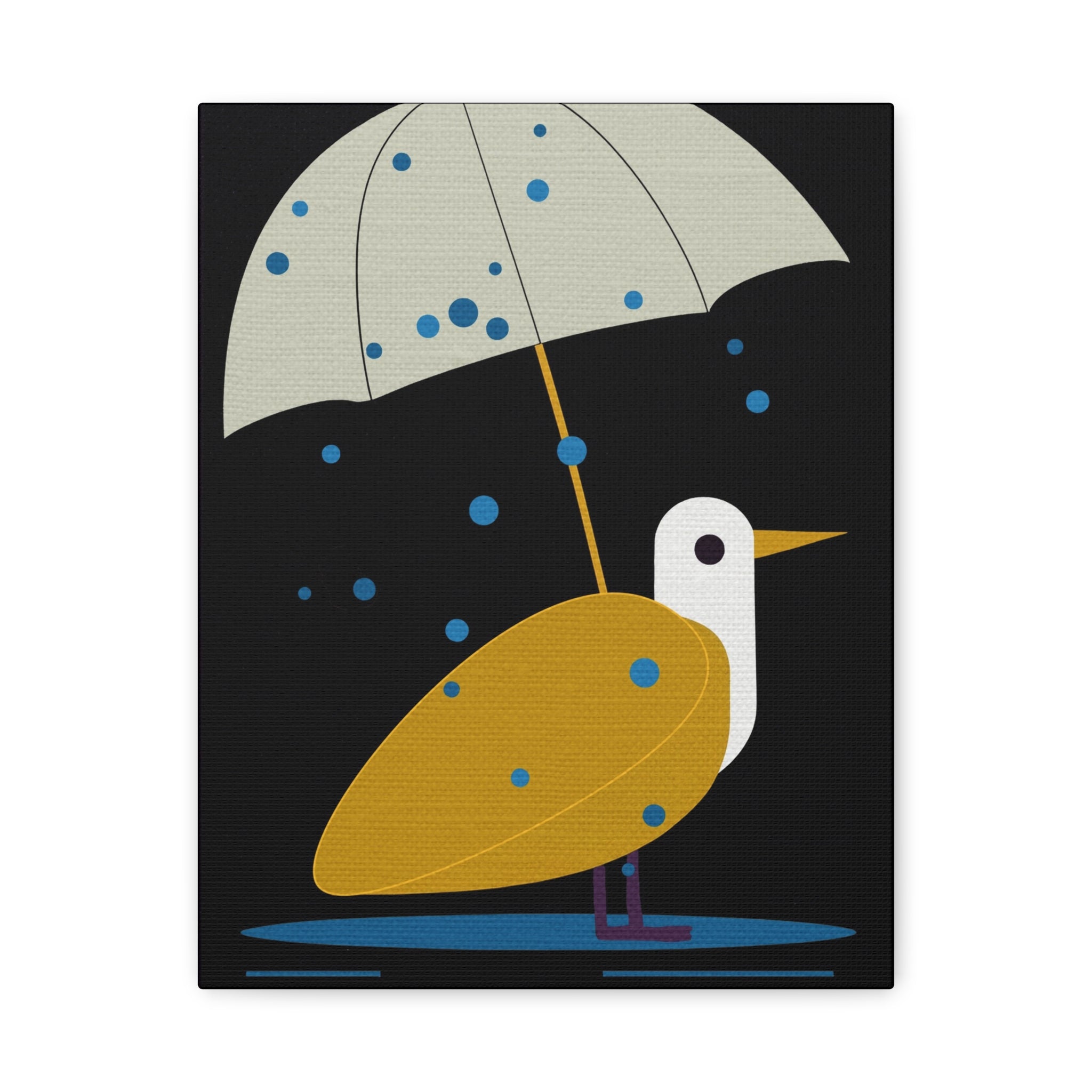 Midwest Modern Rainy Day Bird Print - Matte Canvas, Stretched, 1.25" - wall decor, fun art, modern, simple, graphic, bird, rain, umbrella