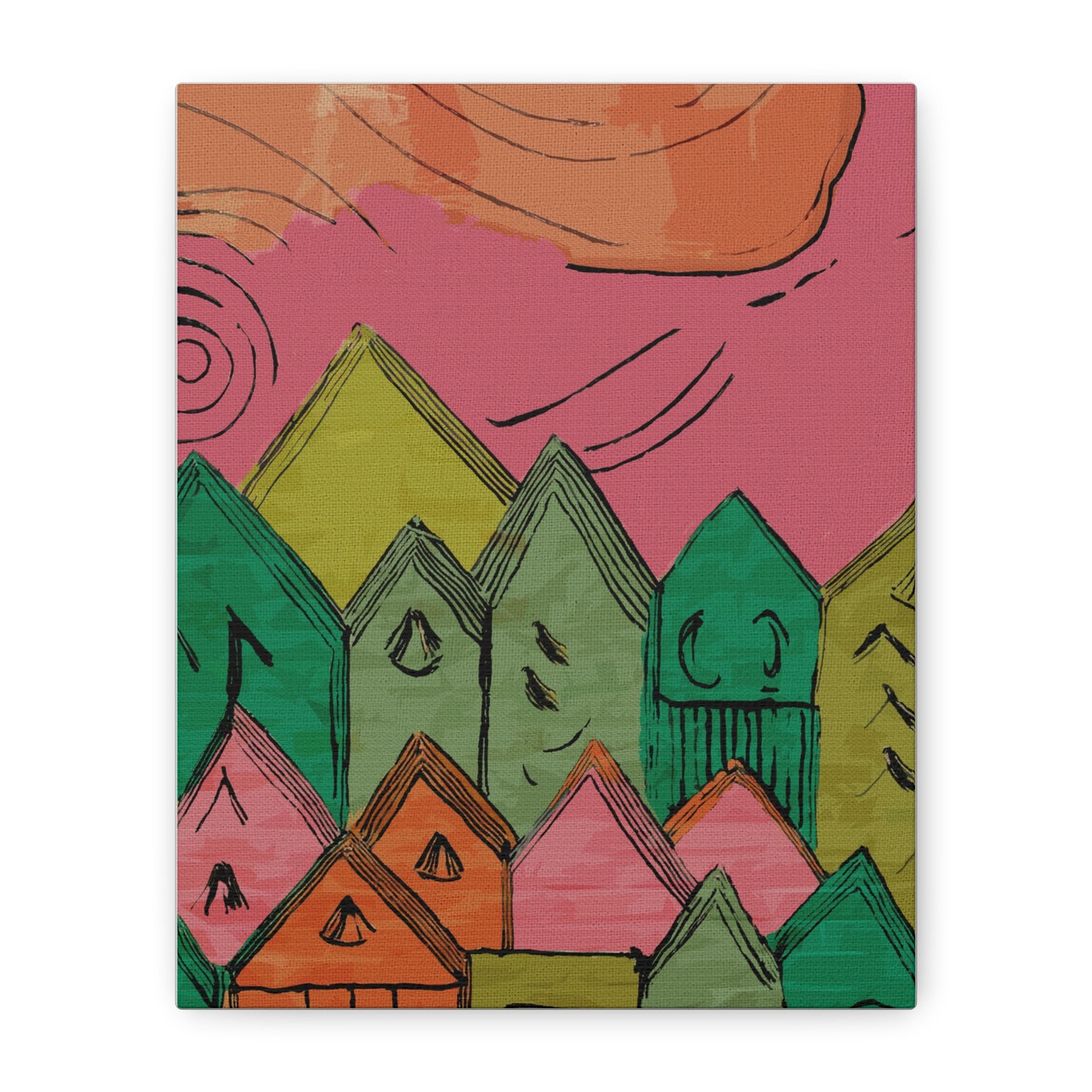 Little Pink Houses Modern Graphic Art Print - Matte Canvas, Stretched, 1.25"