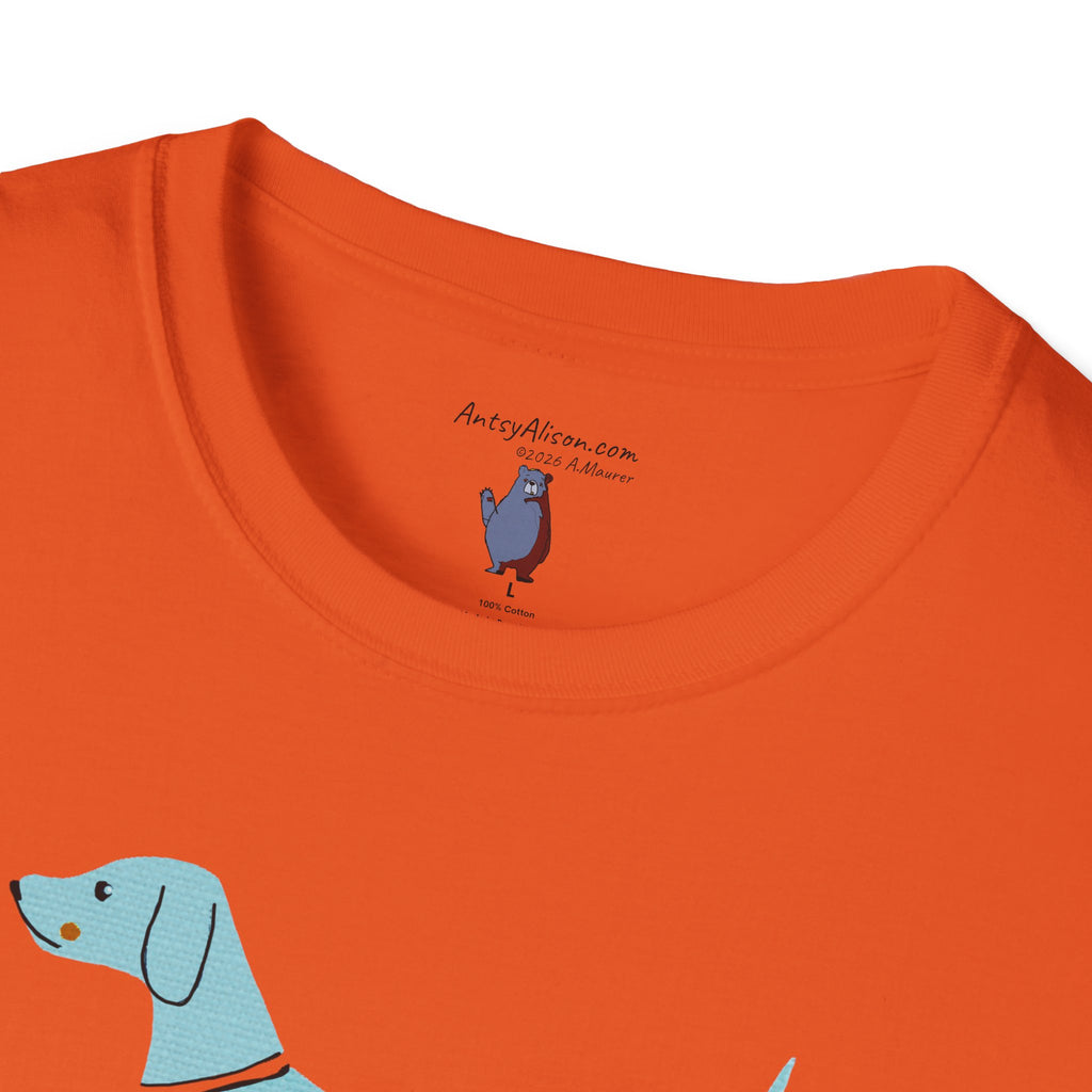 Midwest Modern Walking Blue Dog - 100% Cotton Graphic Tee - animal lovers, dogs, canines, blue