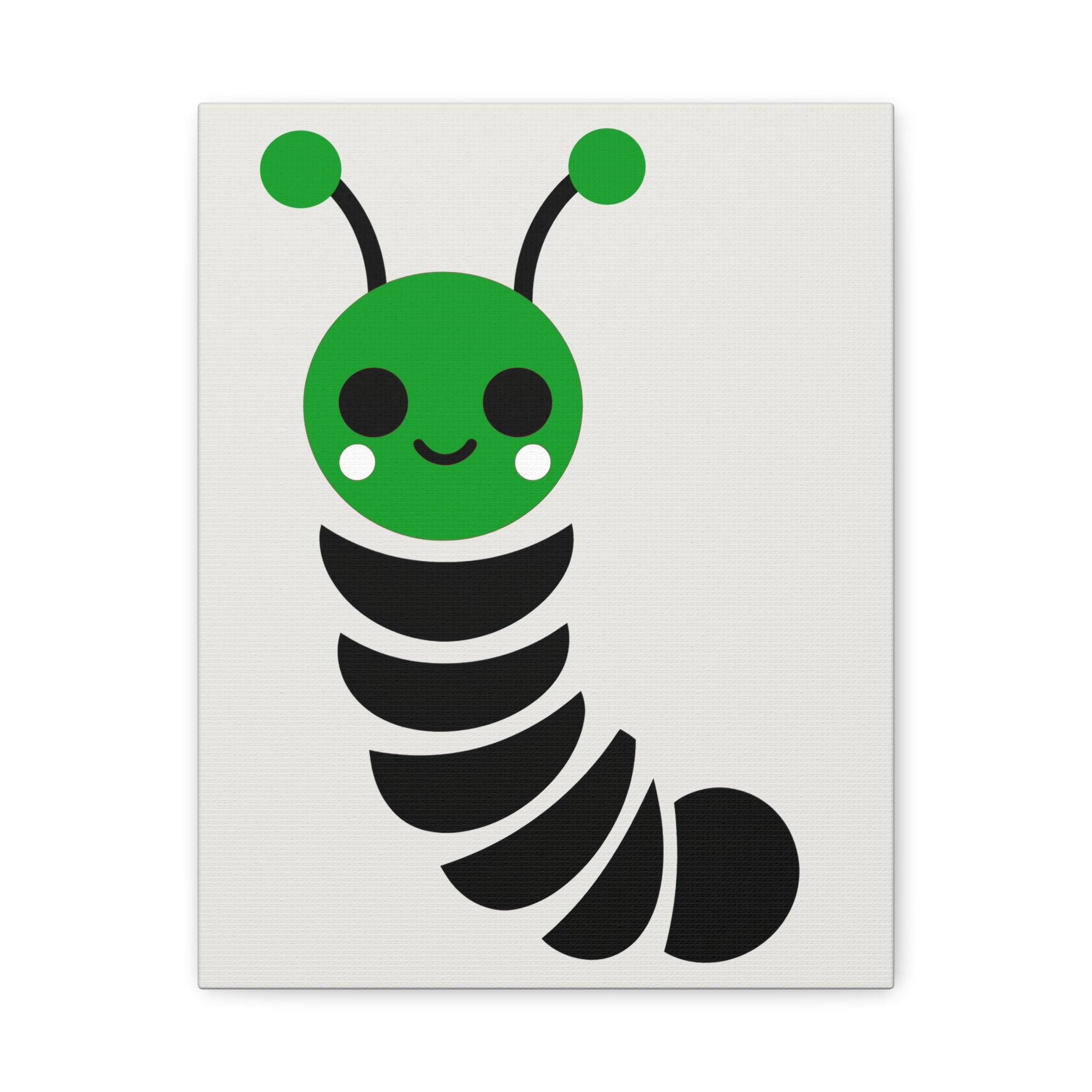 Midwest Modern Simple Graphic Green & Black Caterpillar Nursery Art Print - Matte Canvas, Stretched, 1.25"