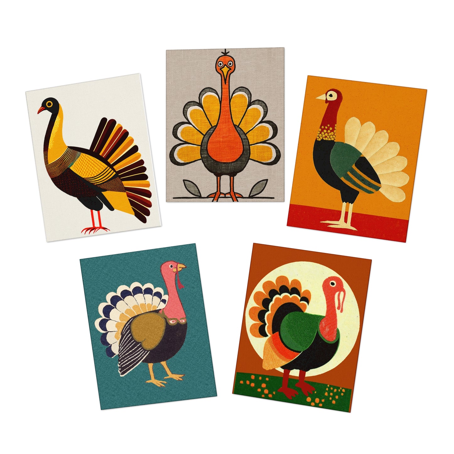 Multi-Design Thanksgiving Turkey Greeting Card (5-Pack) -  Holiday Thanksgiving Collection