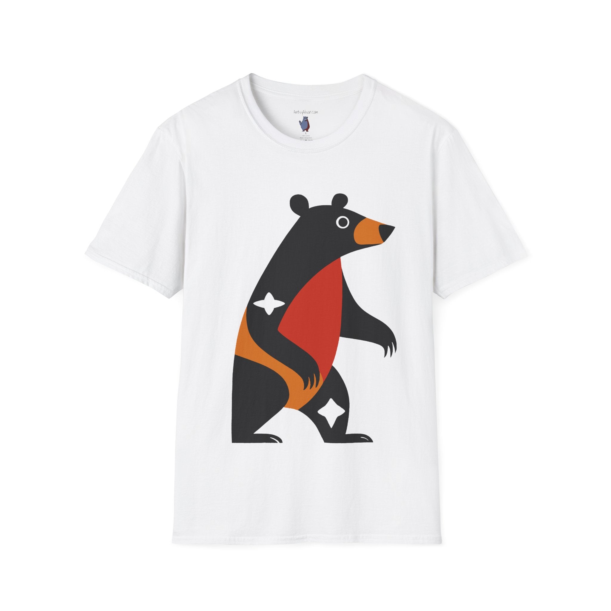Mod Diamond Black Bear Graphic Art Tee - 100% Cotton T-Shirt