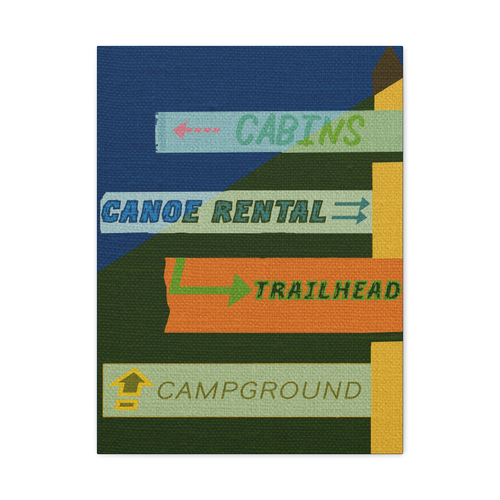 Midwest Modern Campy Campground Directional Sign  Art Print - Matte Canvas, Stretched, 1.25" -  home decor, wall art, space, camp, cabin, cottage