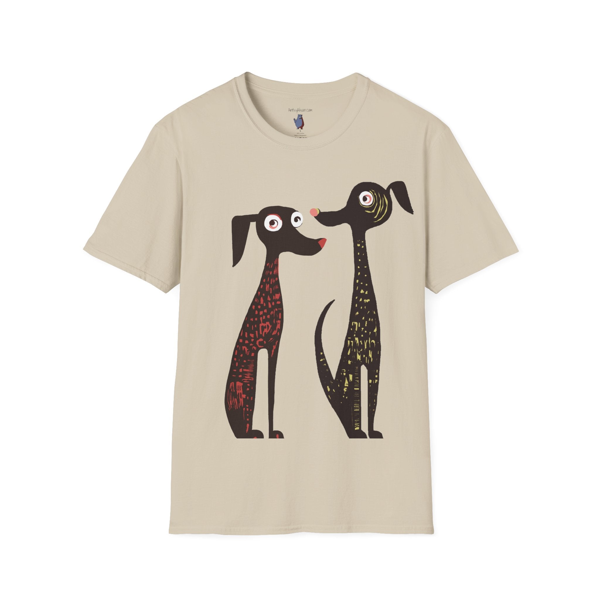 Retro Dog Duo Graphic Art Unisex T-Shirt - 100% Cotton