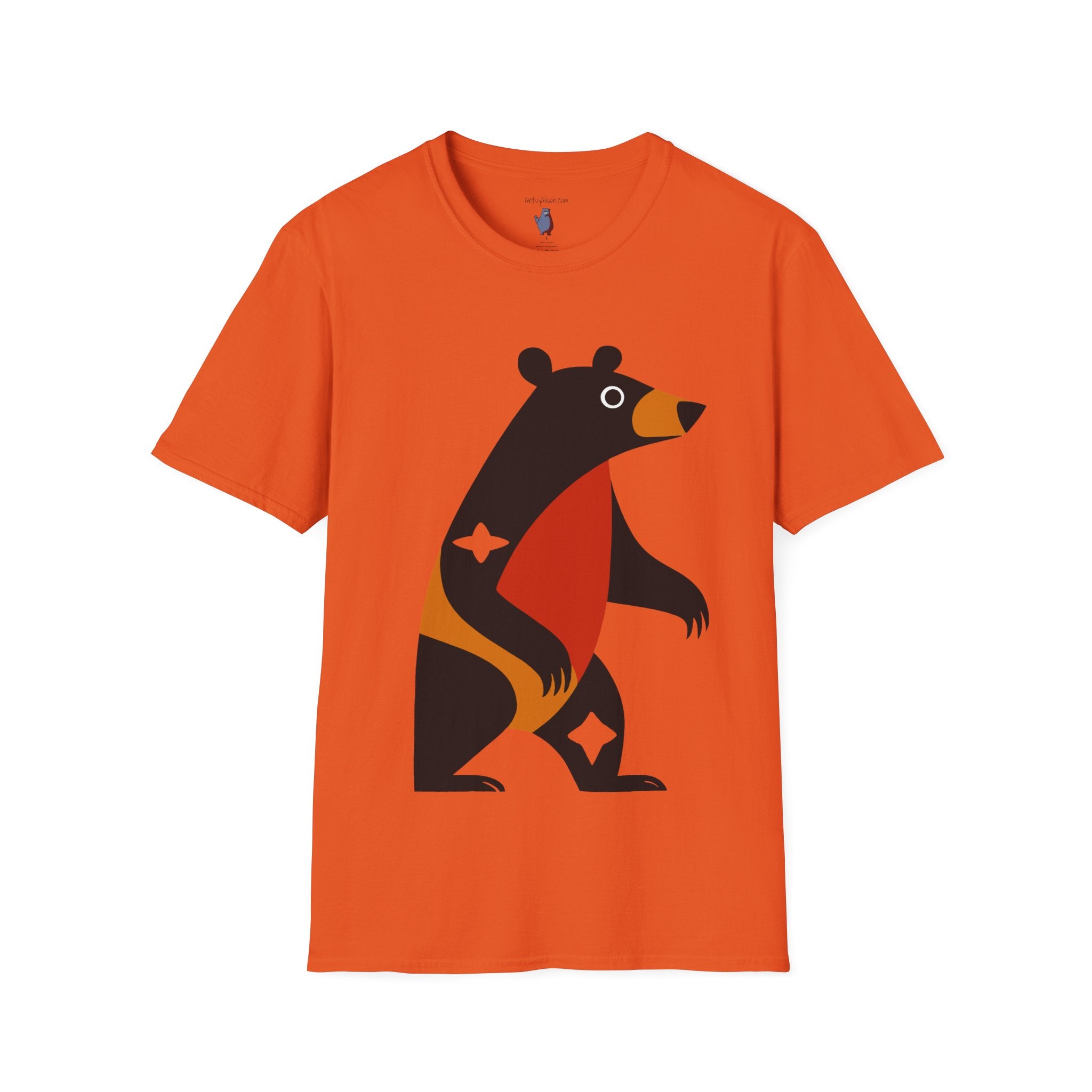 Mod Diamond Black Bear Graphic Art Tee - 100% Cotton T-Shirt