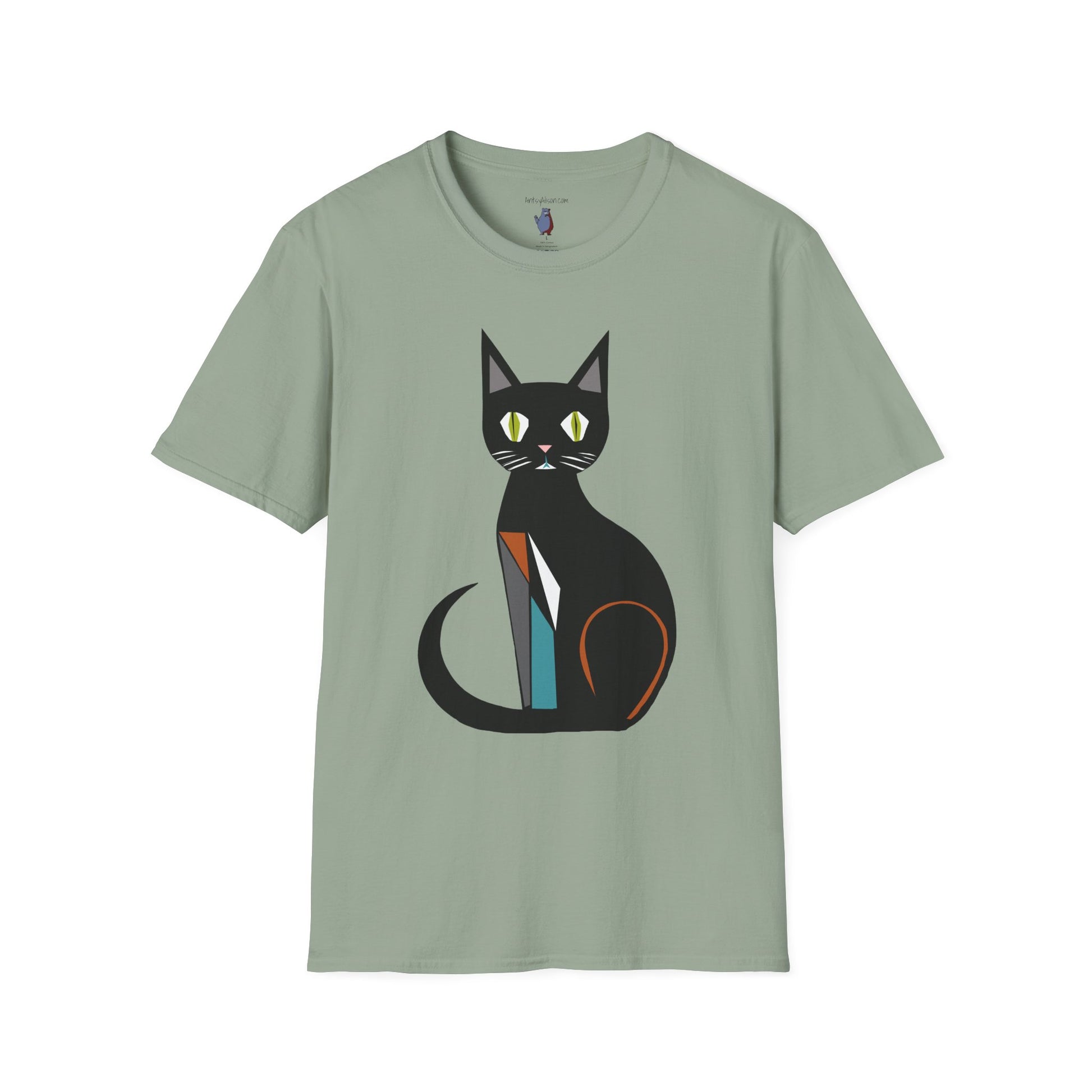 Modern Black Cat Graphic Art Tee - 100% Cotton T-Shirt