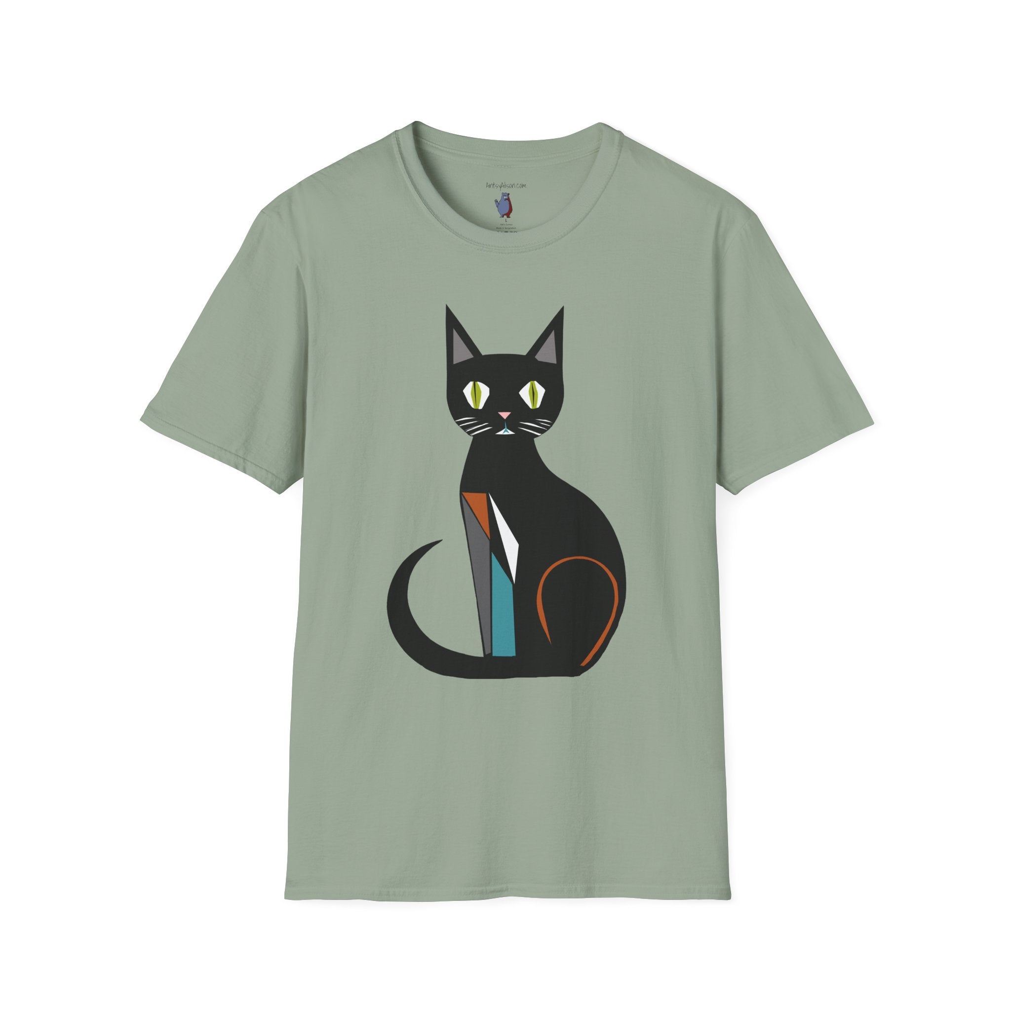 Modern Black Cat Graphic Art Tee - 100% Cotton T-Shirt