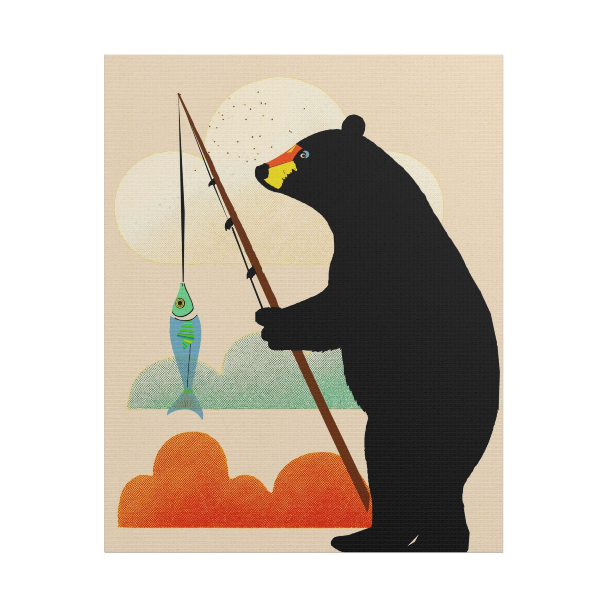 Fishing Bear with Catch Art Print Rolled Poster | Fishing, Bears