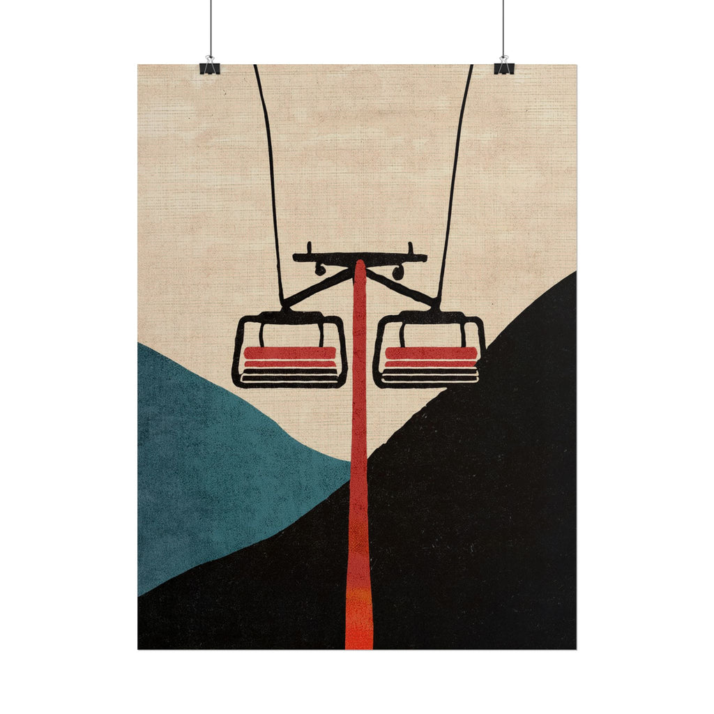 Midwest Mod Minimal Ski Lift Poster, Rolled Poster -  Ski, Ski Lift, Mountains, Snow, Winter, Sports