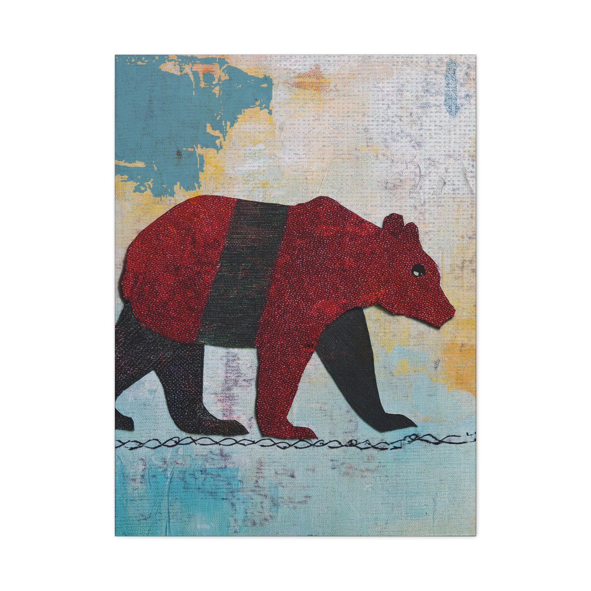 Collage Style Walking Bear - Matte Canvas, Stretched, 1.25"