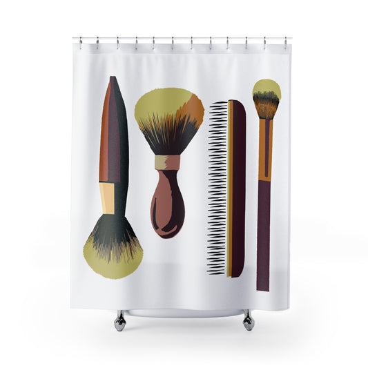 Modern Graphic Make Up Brush Brushes Shower Curtain