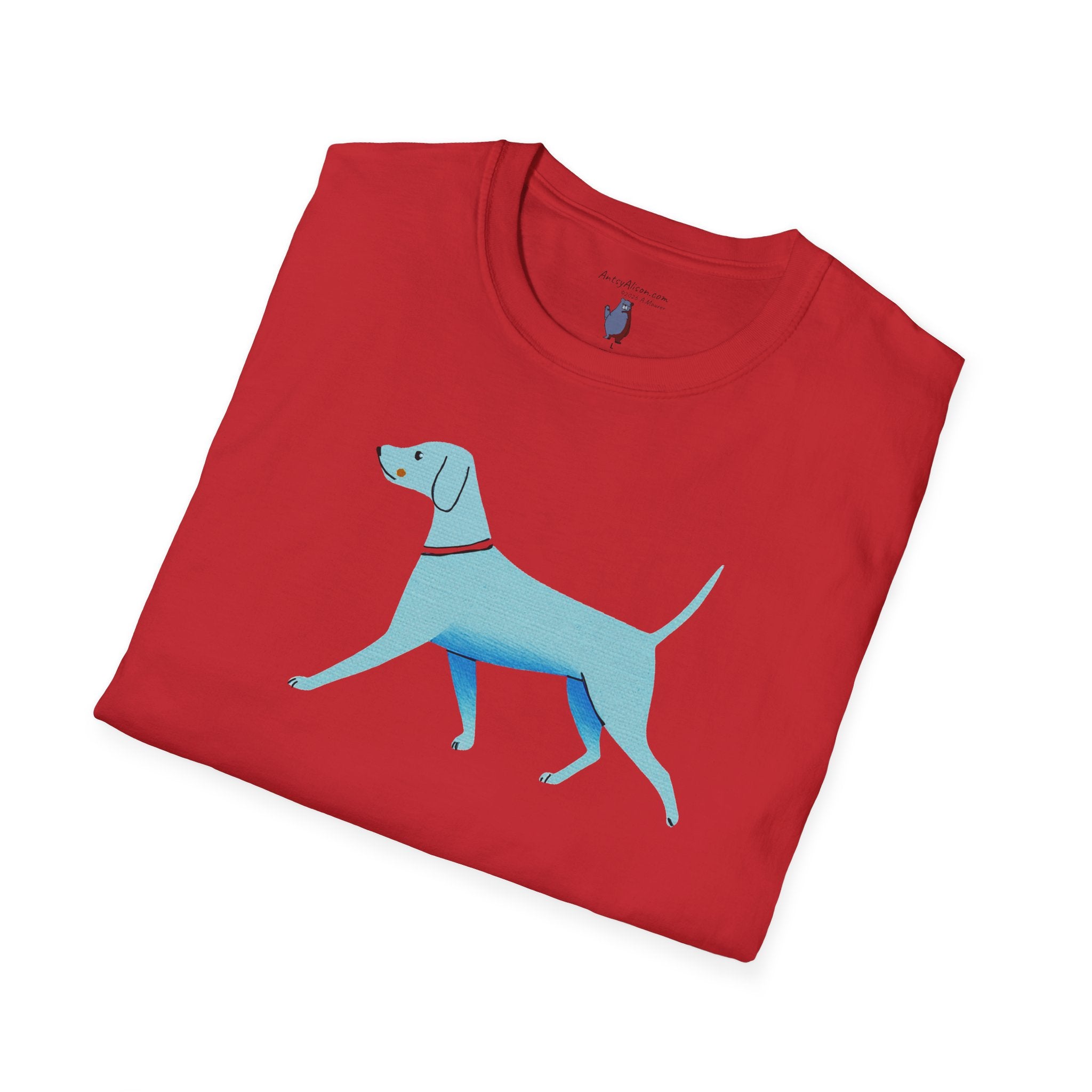 Midwest Modern Walking Blue Dog - 100% Cotton Graphic Tee - animal lovers, dogs, canines, blue
