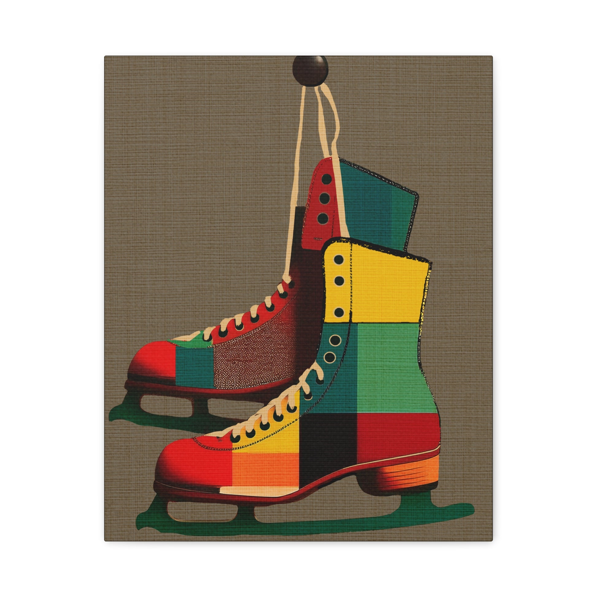 Midwest Mod Seasonal Winter Art Print Pair of Ice Skates in Plaid - Matte Canvas, Stretched, 1.25"