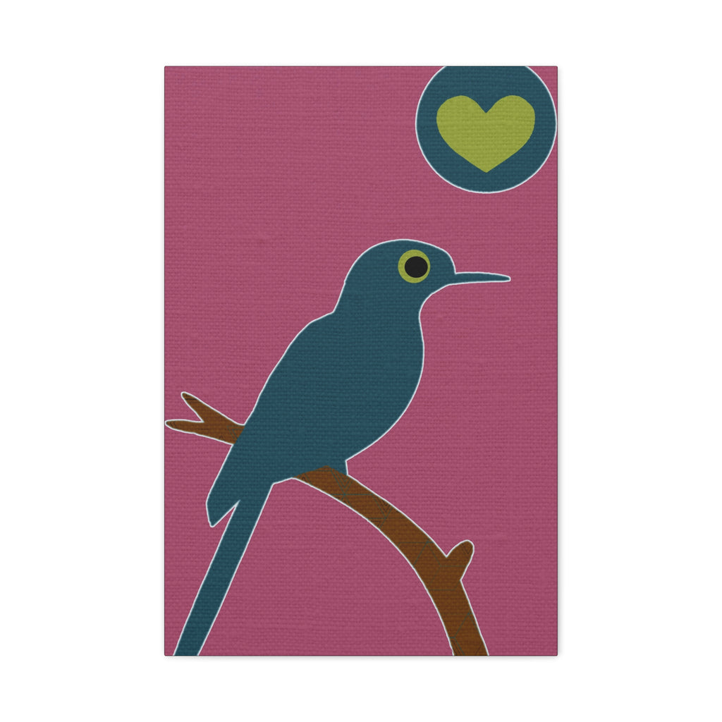 Midwest Modern Bird in Love Print - Matte Canvas, Stretched, 1.25" - wall decor, fun art, modern, simple, graphic, bird, pink, love
