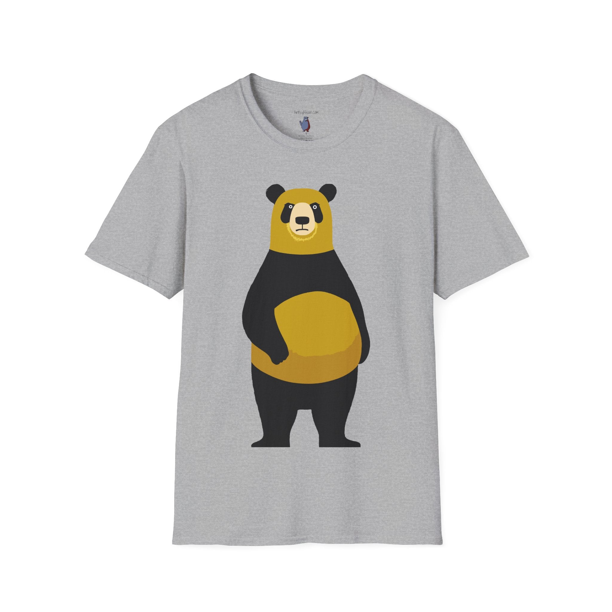Yellow and Black Bear Number 5 Graphic Art - 100% Cotton T-Shirt